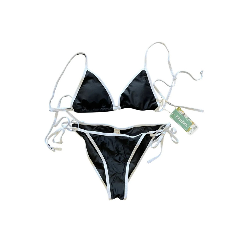 Bikini damskie SHEKINI czarno-białe wiązane nowe z metką S