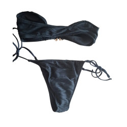 Bikini damskie czarne bandeau wiązane S