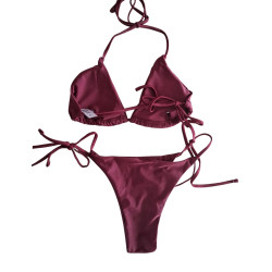 Bikini damskie bordowe wiązane rozmiar XS