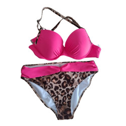 Bikini damskie push-up różowe panterka rozmiar L