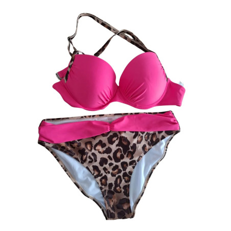 Bikini damskie push-up różowe panterka rozmiar L