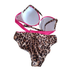 Bikini damskie push-up różowe panterka rozmiar L
