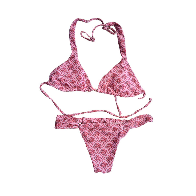 Strój kąpielowy damski bikini różowy wzór XS